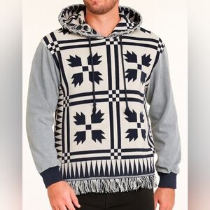 Blanket Hoodie Denim Sleeves Patterned Men's Hoodie Handmade